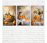 Impresiones en lienzo de naranjas y una jarra, dibujo artístico para sala de estar, oficina, hogar, decoración de interiores (30 x 40 cm, 3 piezas)