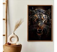 Impresiones en lienzo de tigre malvado dorado, arte moderno, decoración de pared para sala de estar, dormitorio, oficina, hogar (60 x 90 cm)