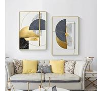 Impresiones en lienzo geométricas abstractas doradas, pósteres de arte de pared minimalistas y vibrantes para decoración moderna del hogar (30 x 40 cm, 2 piezas sin marco)