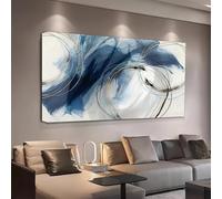 Impresiones en lienzo, imagen de arte lineal en tinta azul, decoración de temática onírica en el interior: hermosa imagen artística retro para la decoración del hogar 85x165cm Sin marco