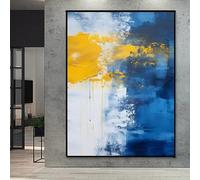 Impresiones en lienzo, pintura abstracta al óleo azul y amarillo, arte de pared nórdico para sala de estar, dormitorio, oficina, decoración del hogar (70 x 110 cm/sin marco)