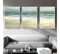 Impresiones en lienzo, pintura abstracta de paisaje marino, carteles impresos, imágenes artísticas de pared retro, decoración moderna para sala de estar y hogar (50 x 75 cm, 3 piezas/marco interior)