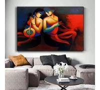 Impresiones en lienzo, pintura abstracta de un amante indio tocando música, pinturas al óleo, imágenes de pared, póster para la decoración del hogar de la sala de estar (40 x 60 cm/sin marco)
