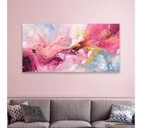 Impresiones en lienzo, pintura abstracta dorada y rosa, póster moderno para pared de oficina, decoración de dormitorio (30 x 60 cm)
