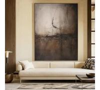 Impresiones en lienzo, pintura abstracta marrón minimalista estilo Wabi-Sabi, arte de pared negro neutro, decoración para el hogar (40 x 55 cm)