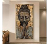 Impresiones en lienzo, pintura abstracta moderna de Buda meditando, arte de pared sereno y espiritual para sala de estar, decoración del hogar (50 x 90 cm)