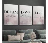 Impresiones en lienzo, pintura al óleo, póster, sueño, amor, realidad, letras impresas, decoración del hogar, arte de pared, habitación, dormitorio, oficina (60 x 90 cm, 3 piezas/marco interior)