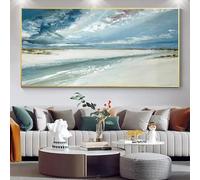 Impresiones en lienzo, pintura al óleo sobre océano azul, paisaje abstracto, paisaje marino, bohemio, moderno, para sala de estar (30 x 60 cm)