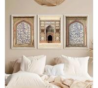 Impresiones en lienzo, pintura Art Deco de mezquita islámica, lienzo para pared, impresiones verticales, pósteres oblongos para decoración del hogar y la sala de estar (30 x 50 cm, 3 piezas)