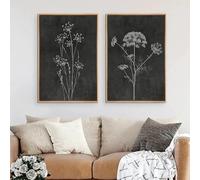 Impresiones en lienzo, pintura, arte de pared, pósteres, flores silvestres, florales, botánicos, hojas de helecho, color negro tostado, decoración para sala de estar (50 x 75 cm, 2 unidades)