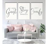 Impresiones en lienzo, pintura, arte de pared, "Sé nuestro huésped, quédate un rato, ponte cómodo", frases para sala de estar, dormitorio, oficina, decoración del hogar (40 x 60 cm, 3 piezas)