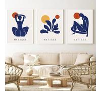 Impresiones en lienzo, pintura azul Matisse, línea, cara, coral, abstracto, minimalista, póster e impresión, arte de pared, imágenes, decoración del hogar, 60 x 90 cm, 3 piezas, sin marco