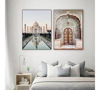 Impresiones en lienzo Pintura Boho India Ciudad Monumento Indio Taj Mahal Viajes Arquitectura Fotografía Póster Pintura en lienzo (30x45cm-2 piezas)