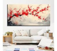 Impresiones en lienzo, pintura china "ciruela rosa", mural paisajístico, decoración para la pared del salón, 70 x 140 cm, sin marco