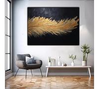 Impresiones en lienzo, pintura con efecto visual, arte abstracto de plumas, arte de pared negro para decoración de sala de estar y dormitorio (60 x 80 cm/sin marco)