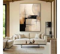 Impresiones en lienzo, pintura con efecto visual, arte abstracto en negro y beige, estilo Wabi-Sabi, hogar moderno (70 x 100 cm/sin marco)