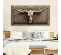 Impresiones en lienzo, pintura con efecto visual, arte decorativo de pared, calavera retro de cuernos largos para habitación, cabañas, oficina, decoración del hogar (70 x 140 cm)