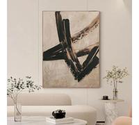 Impresiones en lienzo, pintura con efecto visual, arte geométrico abstracto lineal, líneas negras sobre beige, trazo minimalista, decoración para el hogar y la oficina (50 x 70 cm/sin marco)
