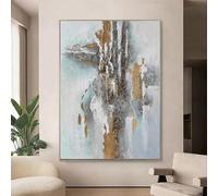 Impresiones en lienzo, pintura con efecto visual, gris y dorado, abstracto, óleo, arte de pared decorativo, decoración moderna para sala de estar y hogar (50 x 70 cm/sin marco)