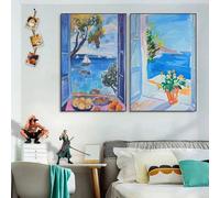 Impresiones en lienzo, pintura de Henri Matisse, obra de arte, póster de ventana abierta, paisaje marino oceánico, arte de pared costero colorido para decoración del hogar (60 x 90 cm, 2 piezas)