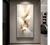 Impresiones en lienzo, pintura de lujo en blanco y dorado, obra de arte vertical para el hogar, la oficina, la sala de estar, el dormitorio, la decoración del pasillo (40 x 80 cm)