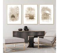 Impresiones en lienzo, pintura de mezquita islámica musulmana, carteles minimalistas, arte de pared para sala de estar, decoración moderna del hogar (50 x 70 cm, 3 piezas)