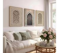 Impresiones en lienzo, pintura de mezquita marroquí, decoración de ventanas, arte de pared, decoración del hogar, Ramadán islámico musulmán, interior de oficina (60 x 85 cm, 3 piezas)