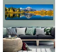 Impresiones en lienzo, pintura de montañas, follaje amarillo, póster, paisaje moderno, arte horizontal, arte de pared, decoración del hogar, póster, 40 x 120 cm, sin marco