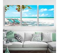 Impresiones en lienzo, pintura de paisajes de playa, carteles de cocoteros tropicales, arte de pared para sala de estar, decoración del hogar, murales (50 x 75 cm, 3 piezas)