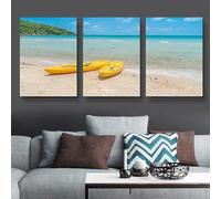 Impresiones en lienzo, pintura de paisajes de playa, carteles de cocoteros tropicales, arte de pared para sala de estar, decoración del hogar, murales (50 x 70 cm, 3 piezas)