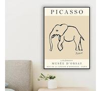 Impresiones en lienzo, pintura de Picasso, póster de Elefante Beige, arte animal, línea vintage para sala de estar, oficina, decoración del hogar (40 x 60 cm/sin marco)