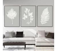 Impresiones en lienzo, pintura de tinta negra ceniza, helecho dorado, hoja botánica, póster, arte de pared, imágenes para sala de estar, decoración del hogar (50 x 70 cm, 3 piezas)