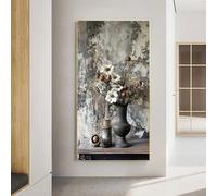 Impresiones en lienzo, pintura de una hermosa jarra de cerámica rural vintage con flores, póster para sala de estar, arte moderno, decoración del hogar (55 x 110 cm/sin marco)