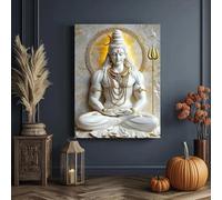 Impresiones en lienzo, pintura del Señor Shiva Krishna, póster, arte de pared con temática dorada blanca, imagen espiritual hindú, decoración de interiores (70 x 100 cm)