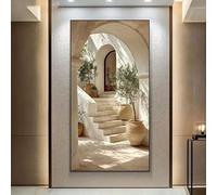 Impresiones en lienzo, pintura mediterránea, arte mural, impresión moderna, beige y blanco, paisaje de isla griega, decoración de interiores para oficina y hogar (70 x 140 cm)