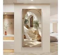 Impresiones en lienzo, pintura mediterránea, arte mural moderno en beige y blanco, paisaje de isla griega, decoración para oficina y hogar (60 x 120 cm)