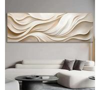 Impresiones en lienzo, pintura minimalista abstracta de olas, arte de pared, decoración wabi-sabi para sala de estar, tonos neutros beige y blanco (40 x 120 cm)