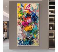 Impresiones en lienzo, pintura moderna de expresionismo abstracto, arte en lienzo, caos colorido para sala de estar, oficina, decoración del hogar (50 x 100 cm)