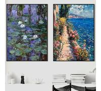 Impresiones en lienzo, pintura para sala de estar, bar, cafetería, dormitorio, oficina, hogar, decoración, pintor francés Claude Monet, póster de arte de pared (70 x 100 cm, 2 piezas)