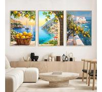 Impresiones en lienzo, pintura retro de La Dolce Vita, limón, Italia, póster de viaje, pared moderna para decoración del hogar, sala de estar, dormitorio, arte (60 x 80 cm, 3 piezas/sin marco)