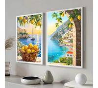 Impresiones en lienzo, pintura retro de limón, póster de viaje de Italia, decoración de pared moderna para el hogar, sala de estar, dormitorio, arte (60 x 90 cm, 2 piezas)
