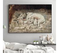 Impresiones en lienzo, pintura vintage de una chica con perros apacibles, pósteres de casa de perro de granja victoriana, imágenes de pared, decoración de la habitación del hogar (40 x 60 cm)