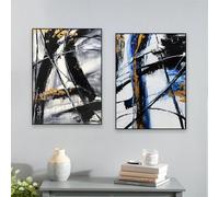 Impresiones en lienzo, pinturas abstractas en blanco y negro, póster artístico moderno con líneas doradas para decoración de habitación, dormitorio y oficina (50 x 70 cm, 2 unidades)