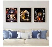 Impresiones en lienzo, pinturas al óleo de Buda en HD, estatua de Dios Zen, arte de pared, fotos para sala de estar, decoración moderna del hogar (60 x 90 cm, 3 piezas)