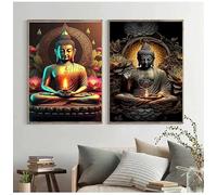 Impresiones en lienzo, pinturas al óleo de Buda en HD, estatua de Dios Zen, arte de pared, fotos para sala de estar, decoración moderna del hogar (60 x 85 cm, 2 unidades)