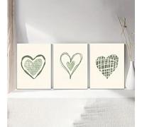 Impresiones en lienzo, pinturas al óleo, verde azulado, amor, pintura decorativa abstracta, decoración del hogar, arte de pared para habitación, oficina (60 x 90 cm, 3 piezas/sin marco)