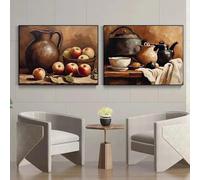 Impresiones en lienzo, pinturas artísticas, imágenes para sala de estar, decoración del hogar, huevos en un arco de madera, frutas, granja, cocina, carteles, país, 35 x 50 cm, 2 piezas, sin marco