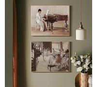 Impresiones en lienzo vintage, pintura antigua francesa, retrato de mujer tocando el piano leyendo en un bar, bailarina para decoración del hogar (30 x 40 cm, 2 piezas/sin marco)