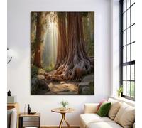 Impresiones Lienzo Artísticas De Pared De Luz Solar 3D Secuoyas, Bosque Natural Marrón, Posters En Cuadro Lienzo Para Decoración De Sala De Estar Y Dormitorio, Sin Marco, 70X100Cm
