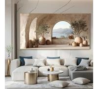 Impresiones modernas de la costa sobre lienzo, arte de pared, pintura de olivo del mar Mediterráneo para decoración de habitación, oficina y hogar (30 x 60 cm)